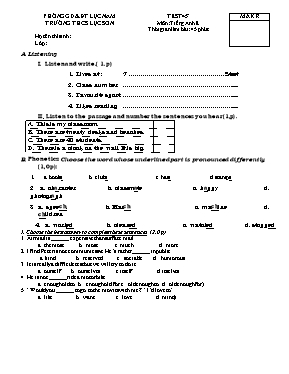 Đề kiểm tra 45 phút số 2 môn Tiếng Anh Lớp 8 (Thí điểm) - Trường THCS Nguyễn Du - Năm học 2016-2017 (Có đáp án)